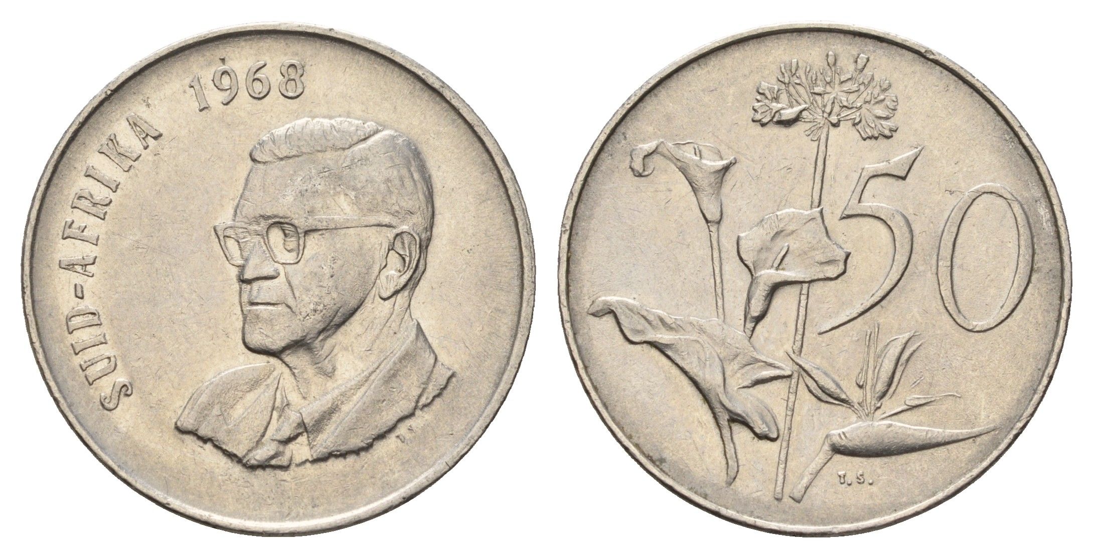 ЮАР 50 центов 1968 Окончание президентства Чарльза Сварта, South Africa, легенда на английском KM 79.2 никель 4622-1114