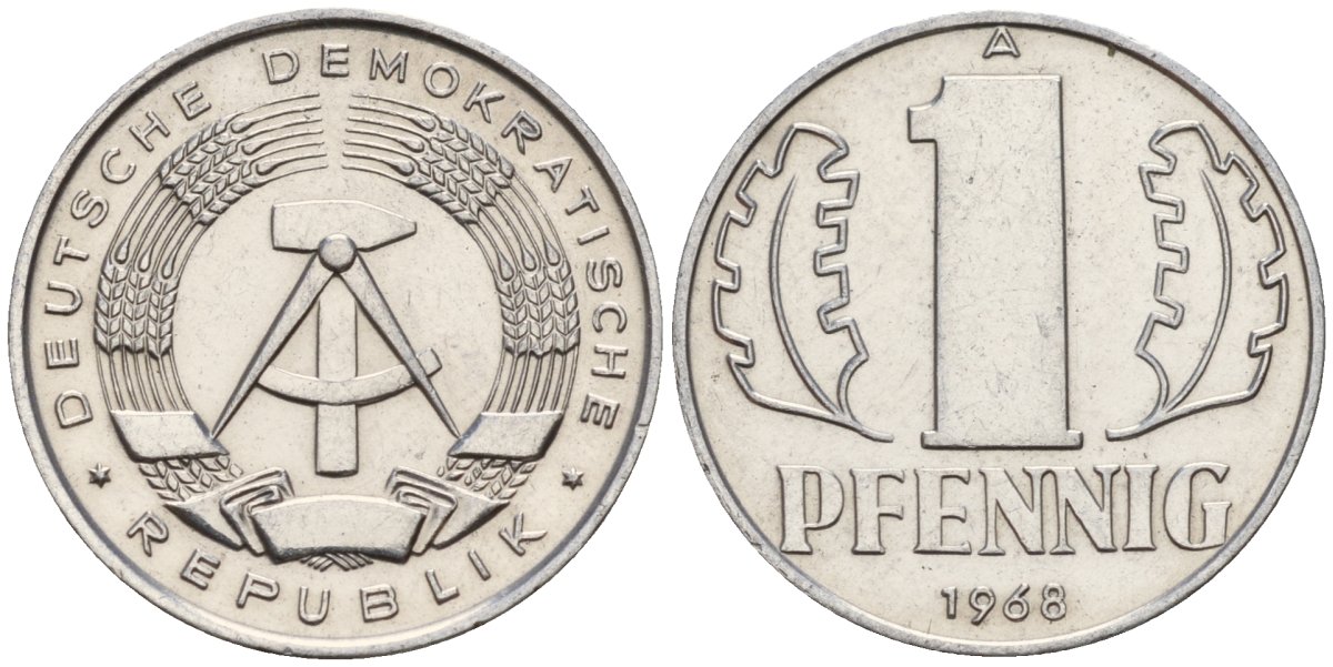 ГДР 1 пфенниг 1968 A KM 8.1 алюминий 99-1032