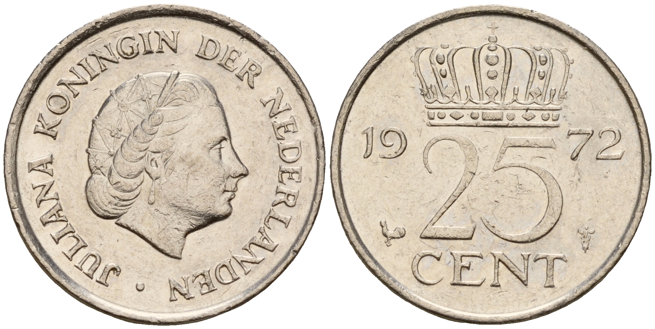 Нидерланды 25 центов 1972 Юлиана (1948-1980) KM 183 никель    4598-464