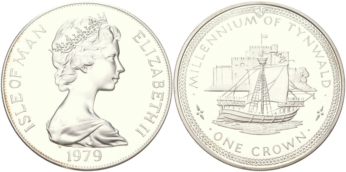 Остров Мэн 1 крона 1979 1000 лет Тинвальду - Когг KM 47a серебро PROOF 1529-945