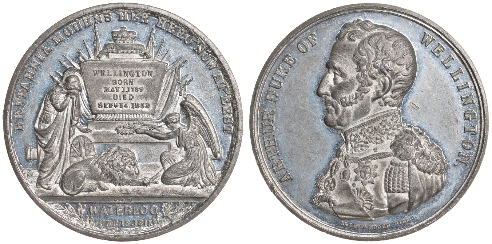 Великобритания медаль 1862 Артур Уэлсли, первый герцог Веллингтон, Британия оплакивает своего почившего героя, 51 мм., 38,82 гр. цинк? 00-00