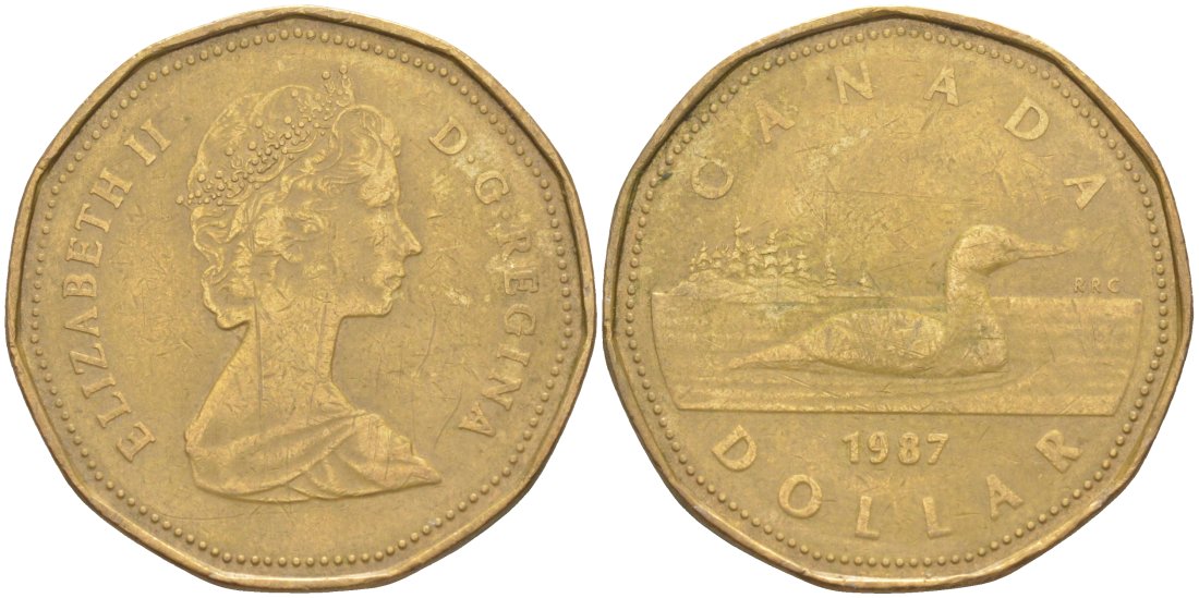 Канада 1 доллар 1987 Елизавета II (1952-2022), утка KM 157 никель плакированный алюминиевой бронзой 63-443