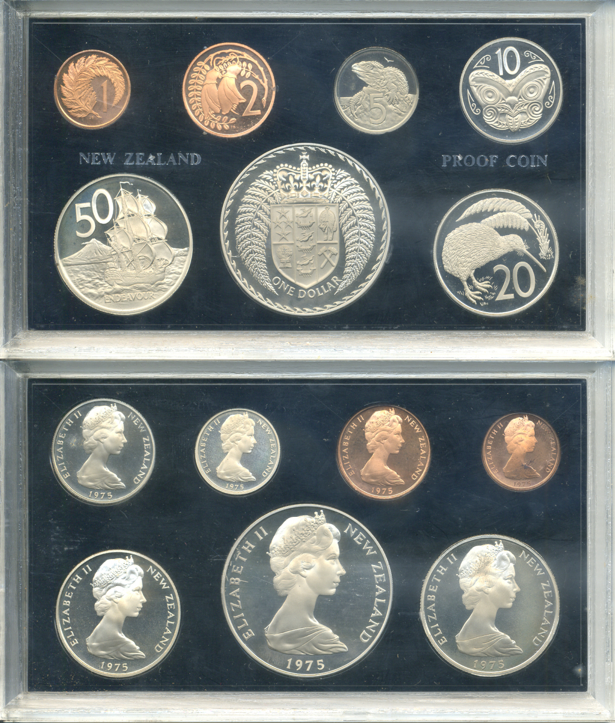 Новая Зеландия официальный набор из 7 монет 1975 включая 1 доллар 1975 герб Новой Зеландии    PROOF  1-6-2-04