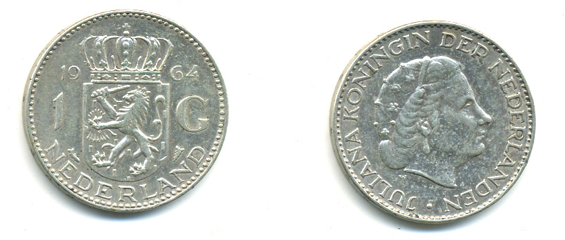 Нидерланды 1 гульден 1964 Юлиана (1948-1980) KM 184 серебро 83-751