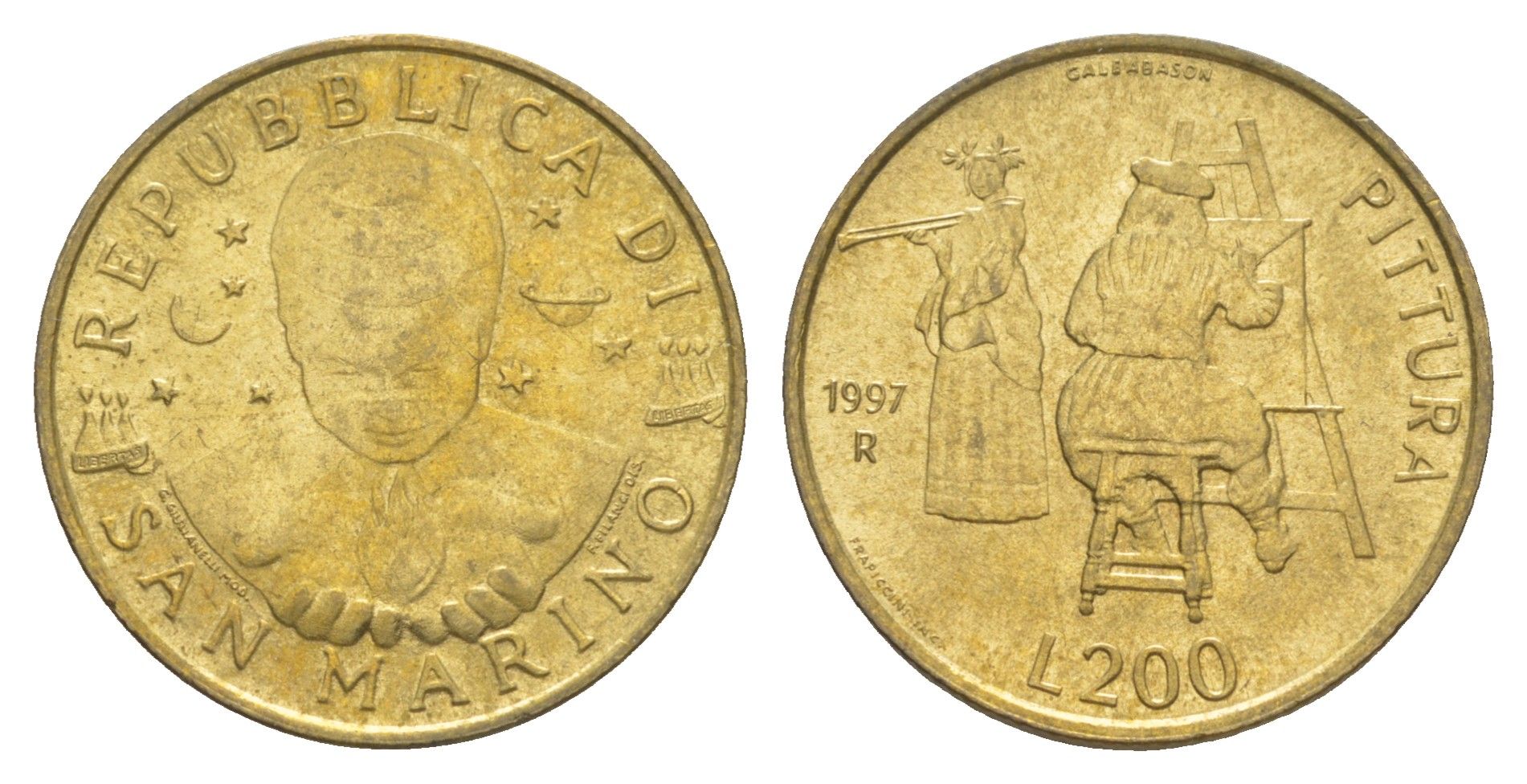 Сан-Марино 200 лир 1997 KM 366 алюминиевая бронза 4514-1135