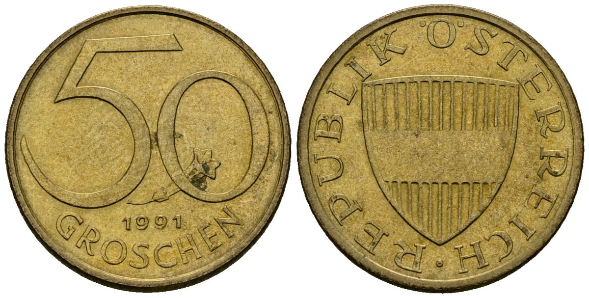 Австрия 50 грошей 1991 KM 2885 алюминиевая бронза 4173-1155