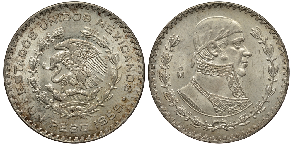Мексика 1 песо 1958 Хосе Мария Морелос KM 459 серебро UNC 107-1014