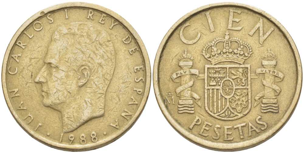 Испания 100 песет 1988 Хуан Карлос I (1975-2014) KM 826 алюминиевая бронза 4380-725