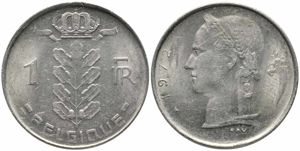 Бельгия 1 франк 1972 Belgique, Бодуэн I (1951-1993) KM 142.1 медно-никель 4175-316