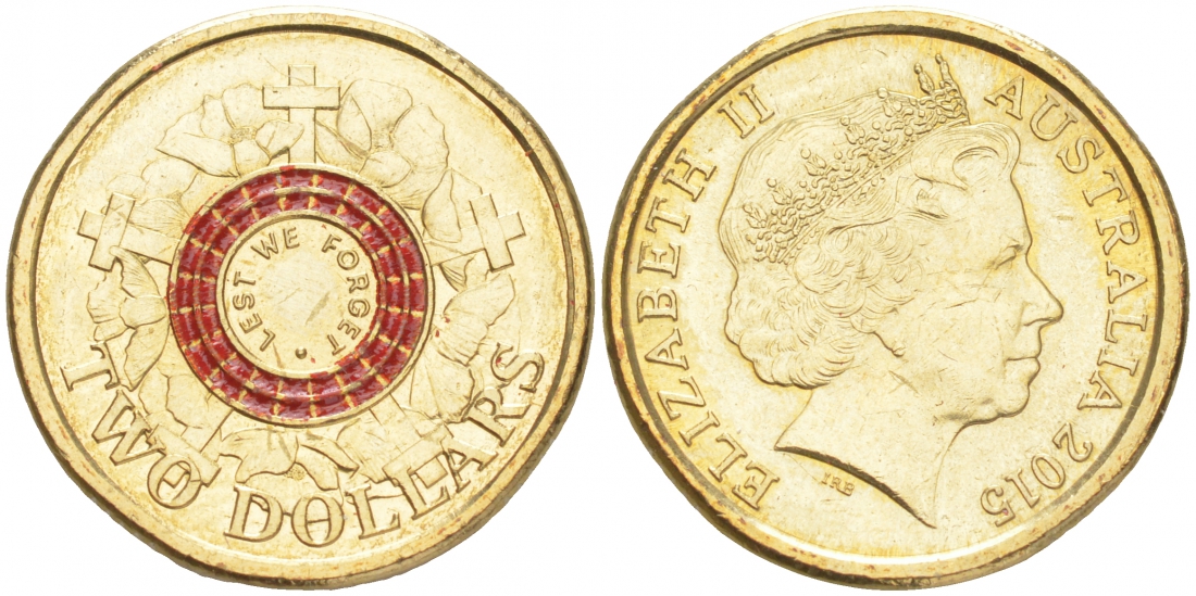 Австралия 2 доллара 2015 100 лет высадки на полуостров Галлиполи, день ANZAC, чтобы помнили, цветная эмаль KM 2189 алюминиевая бронза UNC M44-07