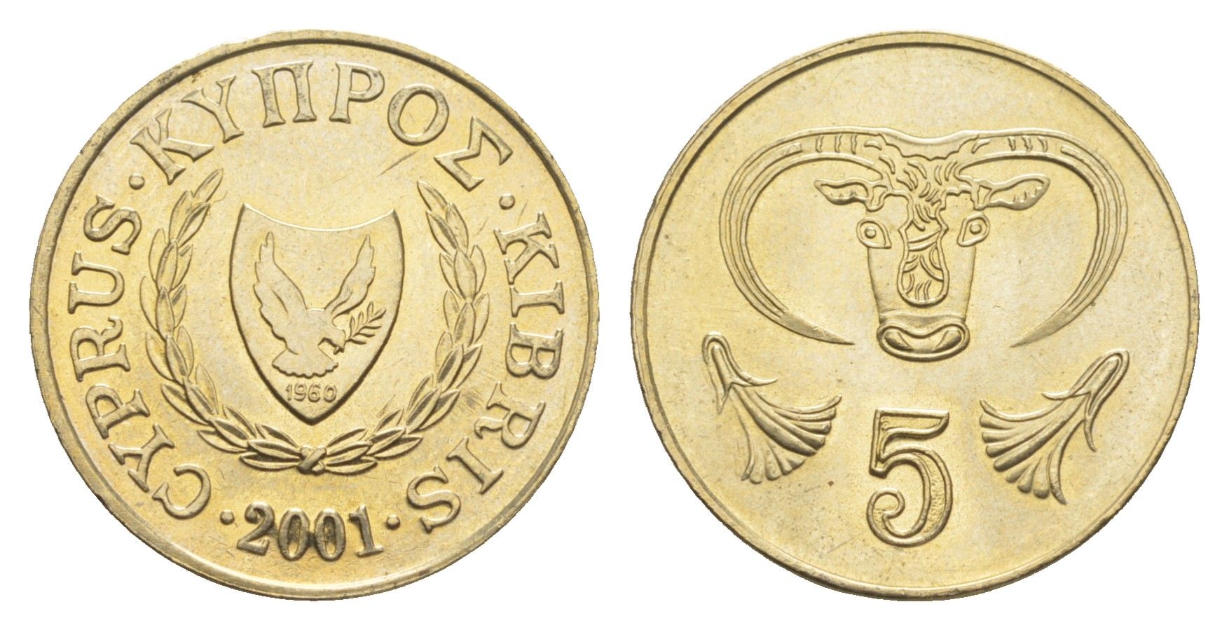 Кипр 5 центов 2001 KM 55.3 никель латунь UNC 4652-855