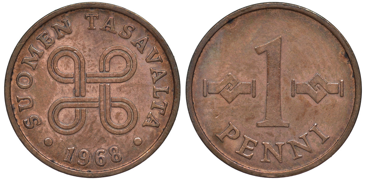 ФИНЛЯНДИЯ 1 ПЕННИ 1968 KM 69 медь 3334-1031