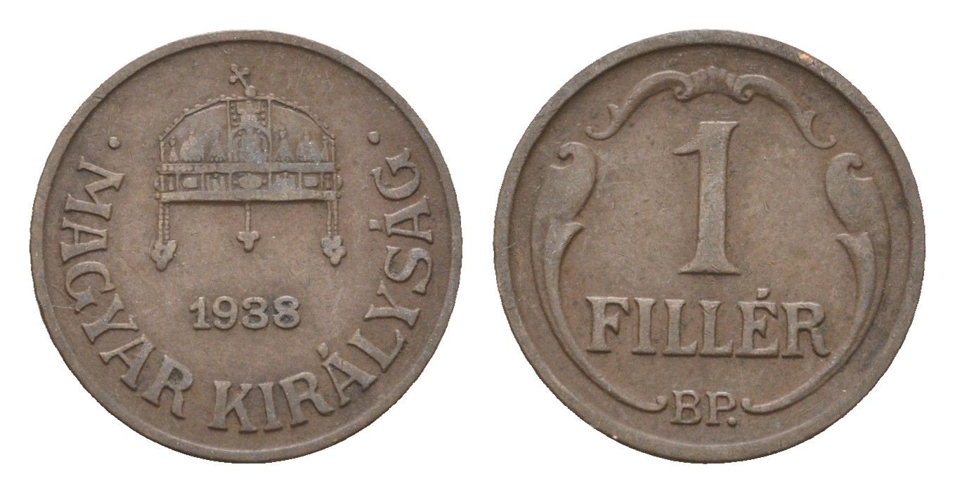 Венгрия 1 филлер 1938 BP KM 505 бронза 4665-357