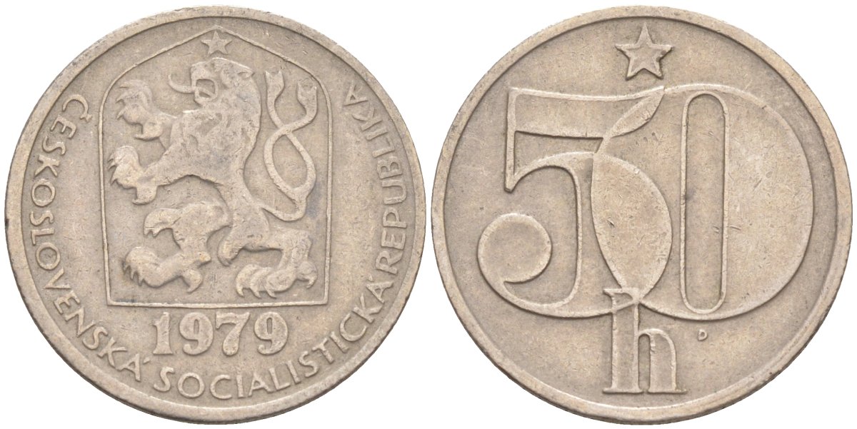Чехословакия 50 геллеров 1979 социалистическая Республика KM 89 медно-никель 77-935