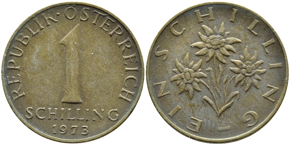 Австрия 1 шиллинг 1973 KM 2886 алюминиевая бронза 4391-1156