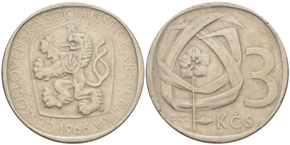 ЧЕХОСЛОВАКИЯ 3 КРОНЫ 1966 KM 57 медно-никель 4551-731