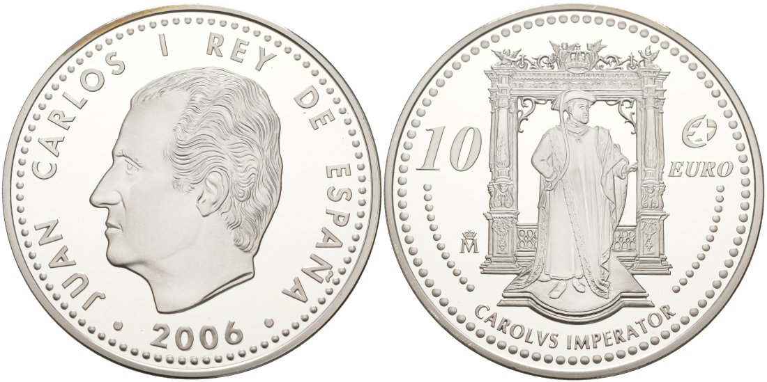 Испания 10 евро 2006 M, Выдающиеся европейцы - Карл V KM 1122 серебро PROOF 01-345-41