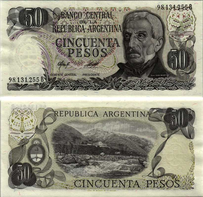 АРГЕНТИНА 50 ПЕСО 1978 СЕРИЯ В98131, ХОСЕ де САН МАРТИН Pick 301b, Bottero 2380 бумага UNC (ПРЕСС) 7547-64-1-1