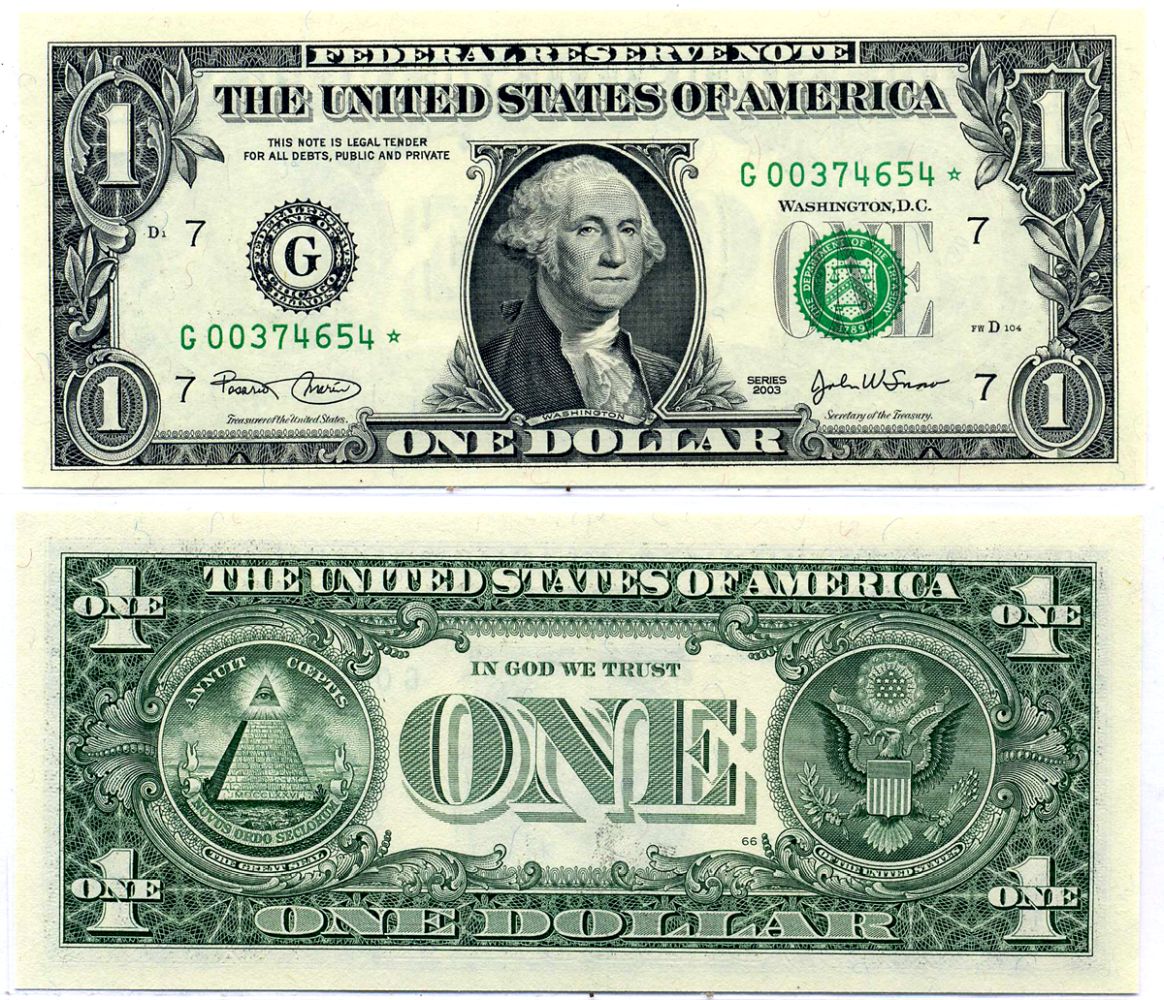 США 1 доллар 2003 Буква "G",Чикаго, штат Иллиноис Pick 515a бумага UNC (пресс) 8564-38-1-2