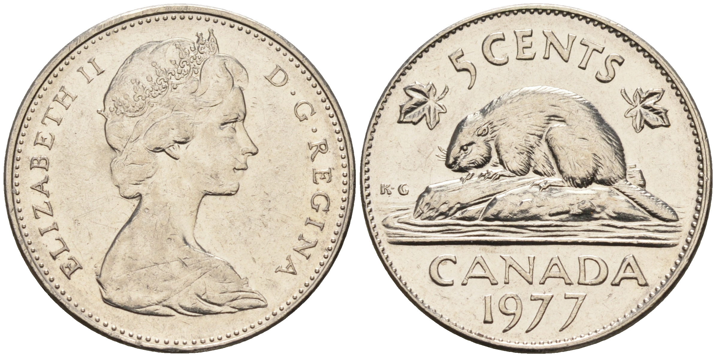 Канада 5 центов 1977 Елизавета II (1952-2022), бобр KM 60.1 никель  4148-1231