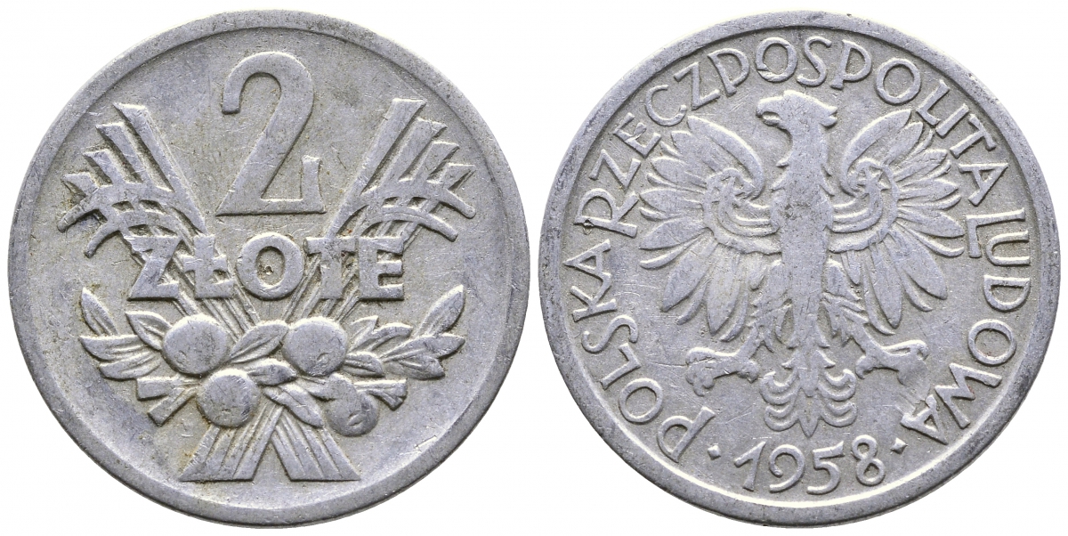 Польша 2 злотых 1958 MW KM 46, Parchimowicz 216a алюминий 4379-136