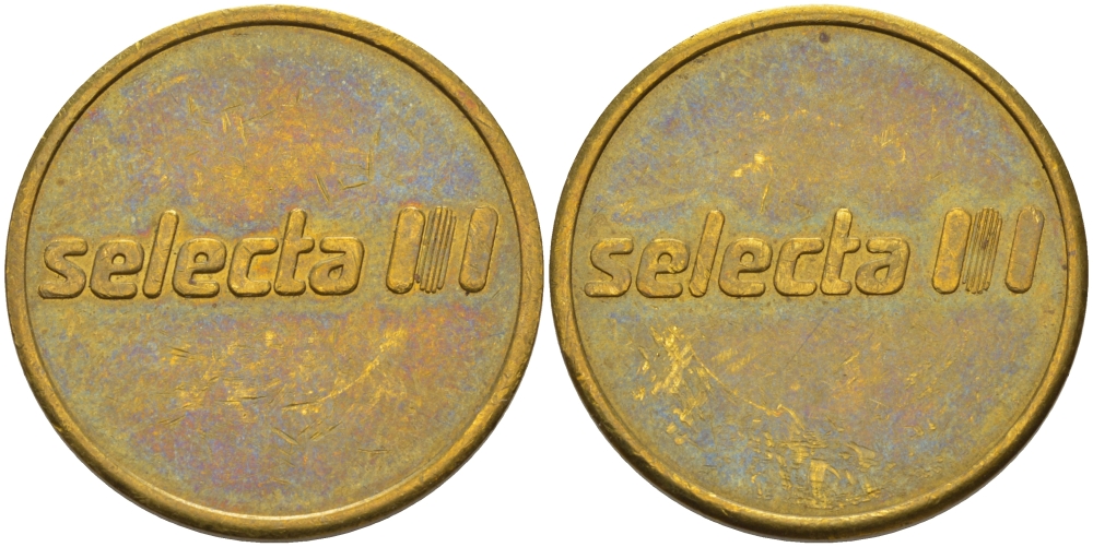 ЕВРОПА ЖЕТОН ND ДЛЯ ТОРГОВЫХ АВТОМАТОВ, SELECTA III, ДИАМЕТР 25 ММ. желтый металл 28-747