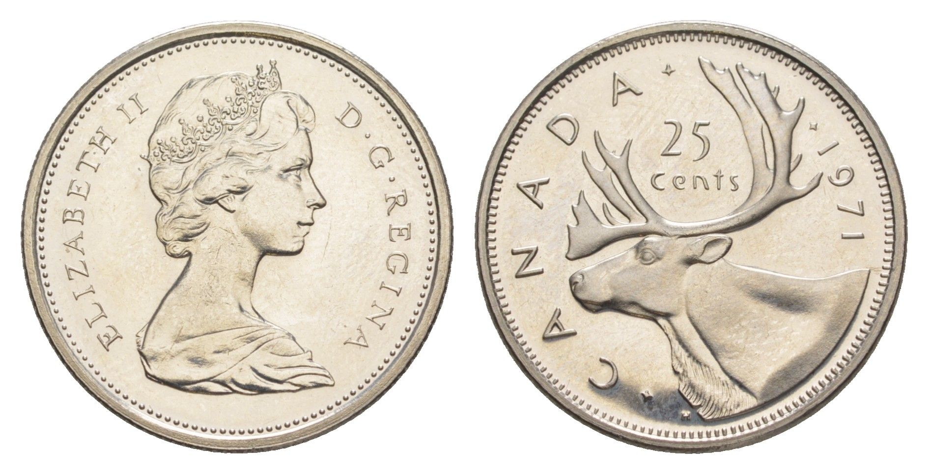 Канада 25 центов 1971 Елизавета II (1952-2022), олень KM 62b никель PROOF-LIKE (BU) 4631-917