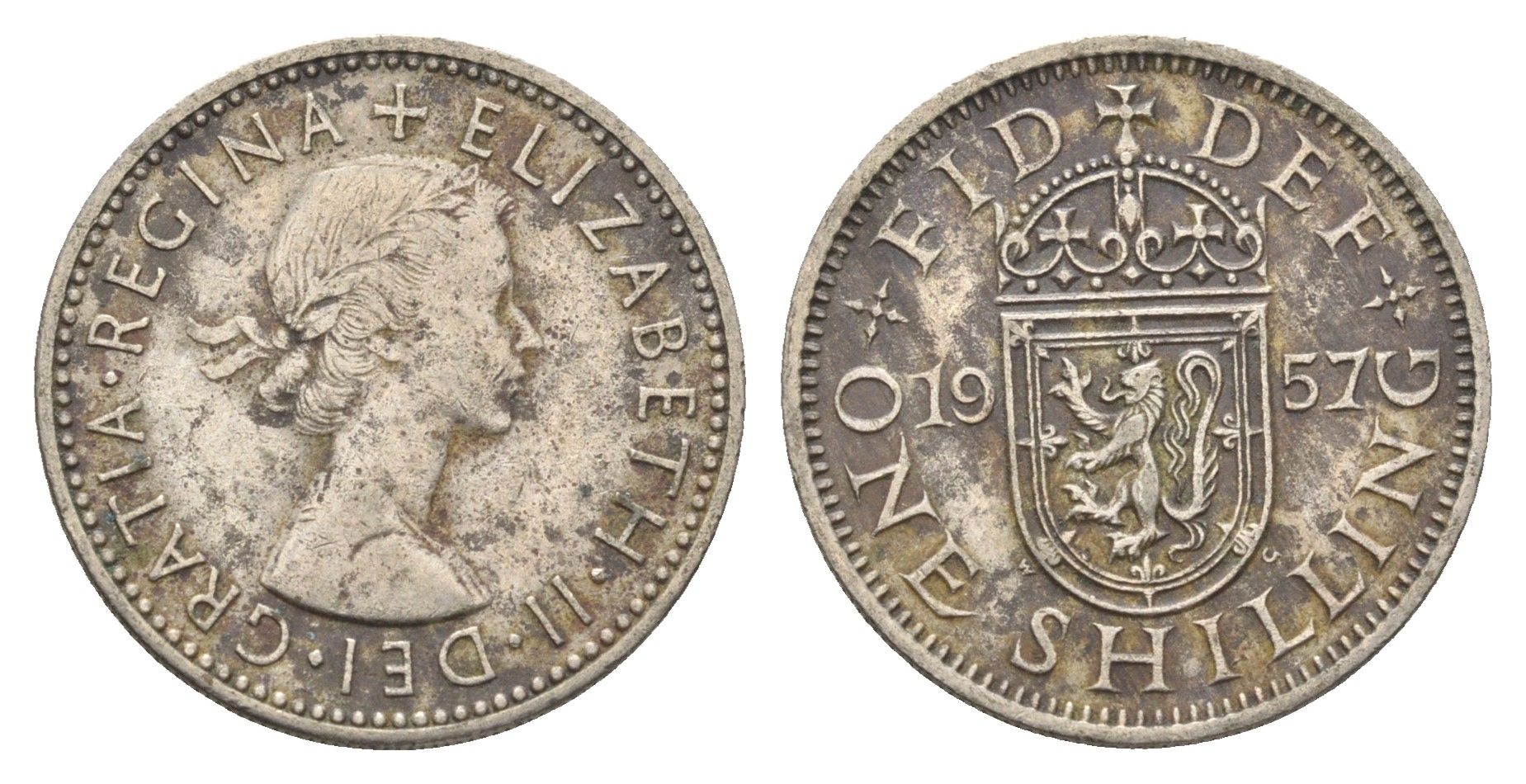 Великобритания 1 шиллинг 1957 Елизавета II (1952-2022), Шотландский герб KM 905, Spink 4148 медно-никель 4663-217