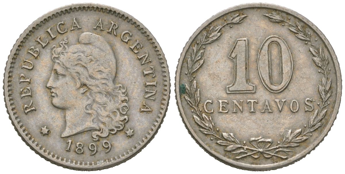 Аргентина 10 сентаво 1899 KM 35 медно-никель 4615-531
