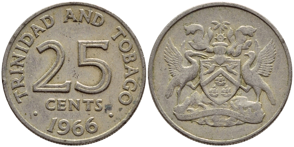 Тринидад и Тобаго 25 центов 1966 герб KM 4 медно-никель 4396-646