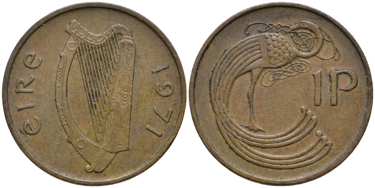 Ирландия 1 пенни 1971 птица KM 20 бронза 4164-459