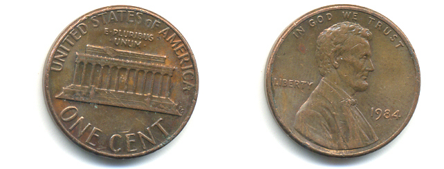 США 1 ЦЕНТ 1984 ЛИНКОЛЬН KM 201b цинк плакированный медью 86-148