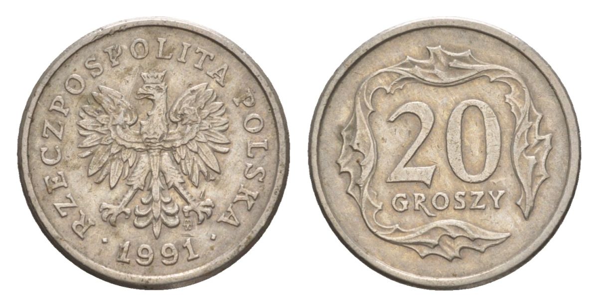 Польша 20 грошей 1991 Y 280 медно-никель 4625-1114