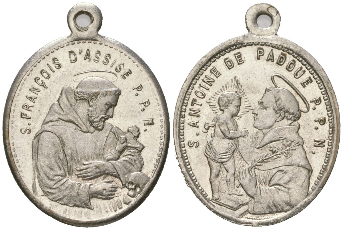 Франция религиозный медальон "Франциск Ассизский" вес 3,23 гр, размер 27,8(с ушком)x20,5 мм серебро 4613-116