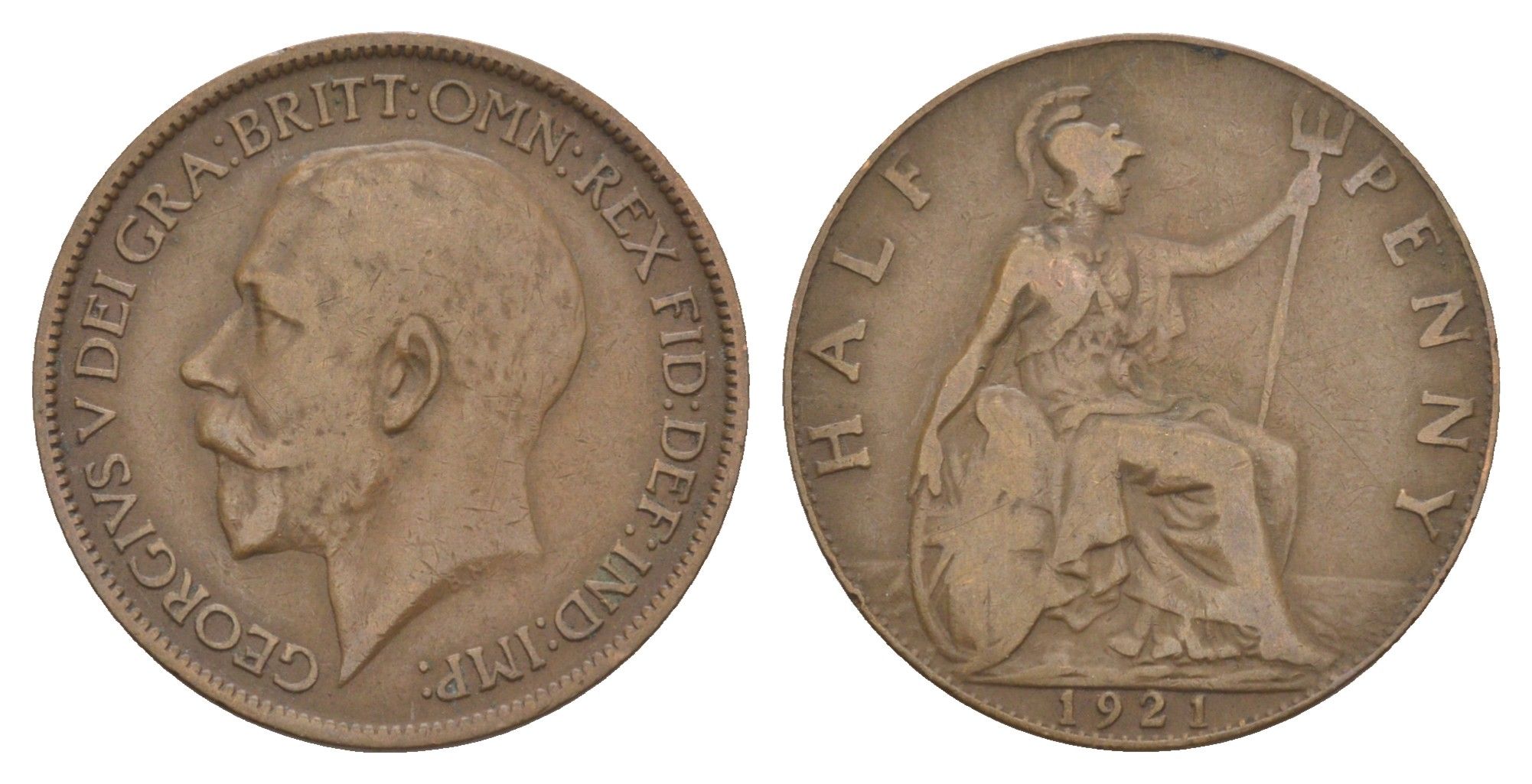 Великобритания 1/2 пенни 1921 Георг V (1910-1936) KM 809, Spink 4056 бронза 4642-427