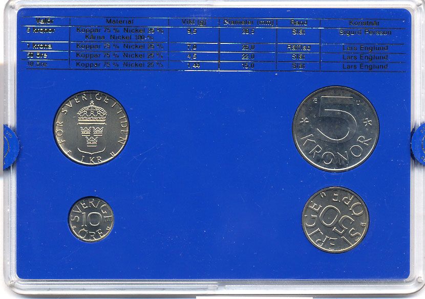 Швеция набор монетного двора из 4 монет 1985 в пластике, Карл XVI Густав (1973- ) KM MS35 UNC 4-3-7-142