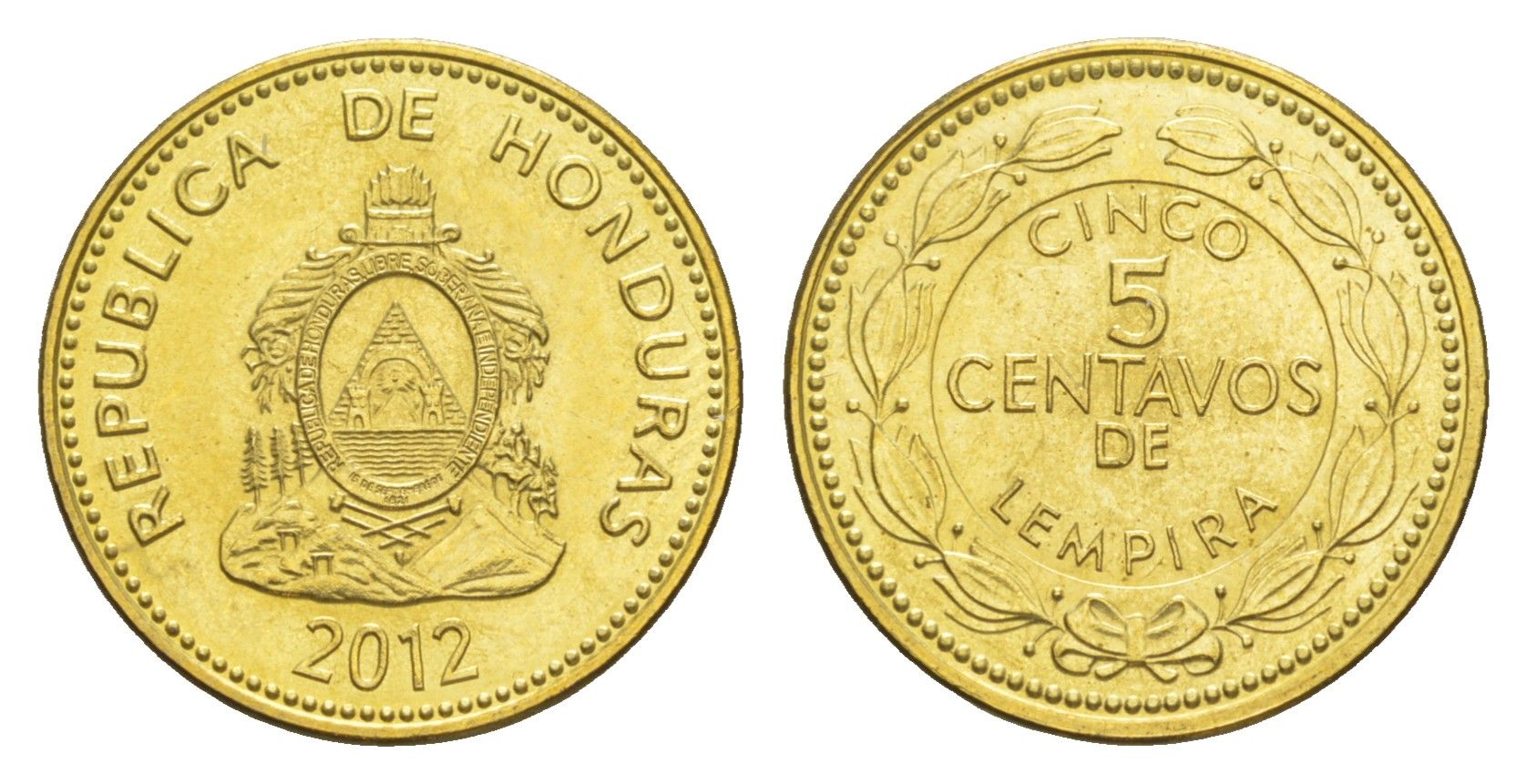Гондурас 5 сентаво 2012 KM 76.4a сталь плакированная латунью UNC 4644-251