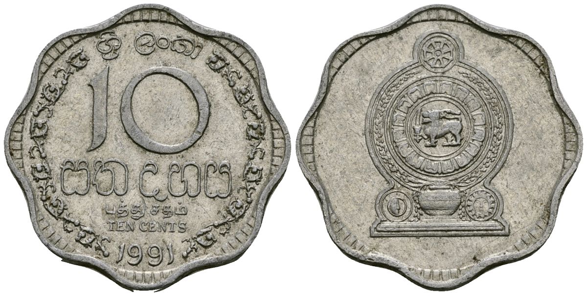 Шри-Ланка 10 центов 1991 KM 140a алюминий 4167-341