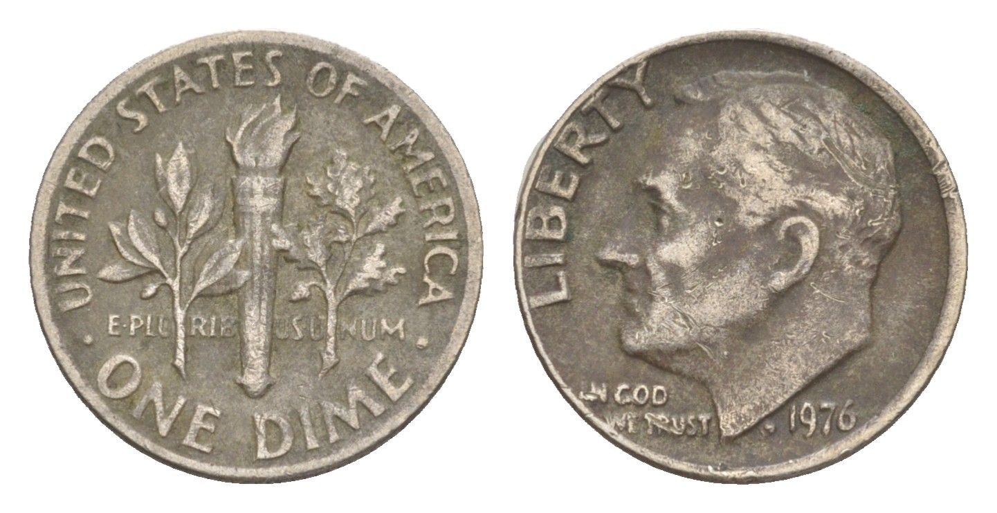 США 1 дайм (10 центов) 1976 президент Рузвельт KM 195a медь плакированная медно-никелем 4649-1263