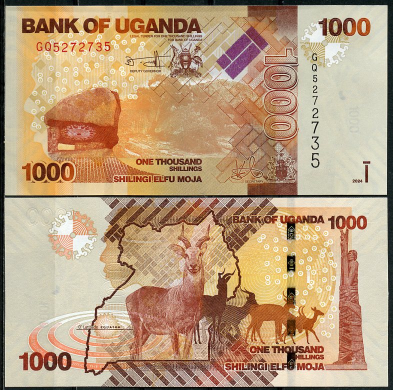 Уганда 1000 шиллингов 2024 антилопа Pick 49  бумага  UNC (пресс) 446-70-2