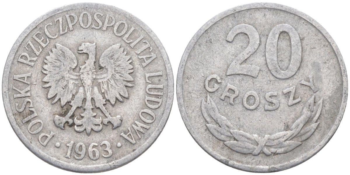 Польша 20 грошей 1963 Кремница KM A47 алюминий 3336-531