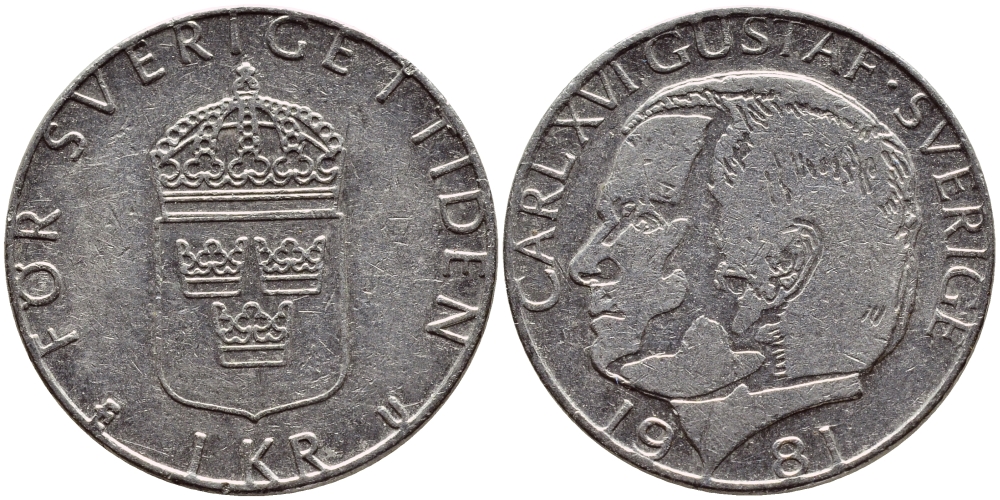 Швеция 1 крона 1981 Карл XVI Густав (1973- ) KM 852 медь плакированная медно-никелем 4397-1024