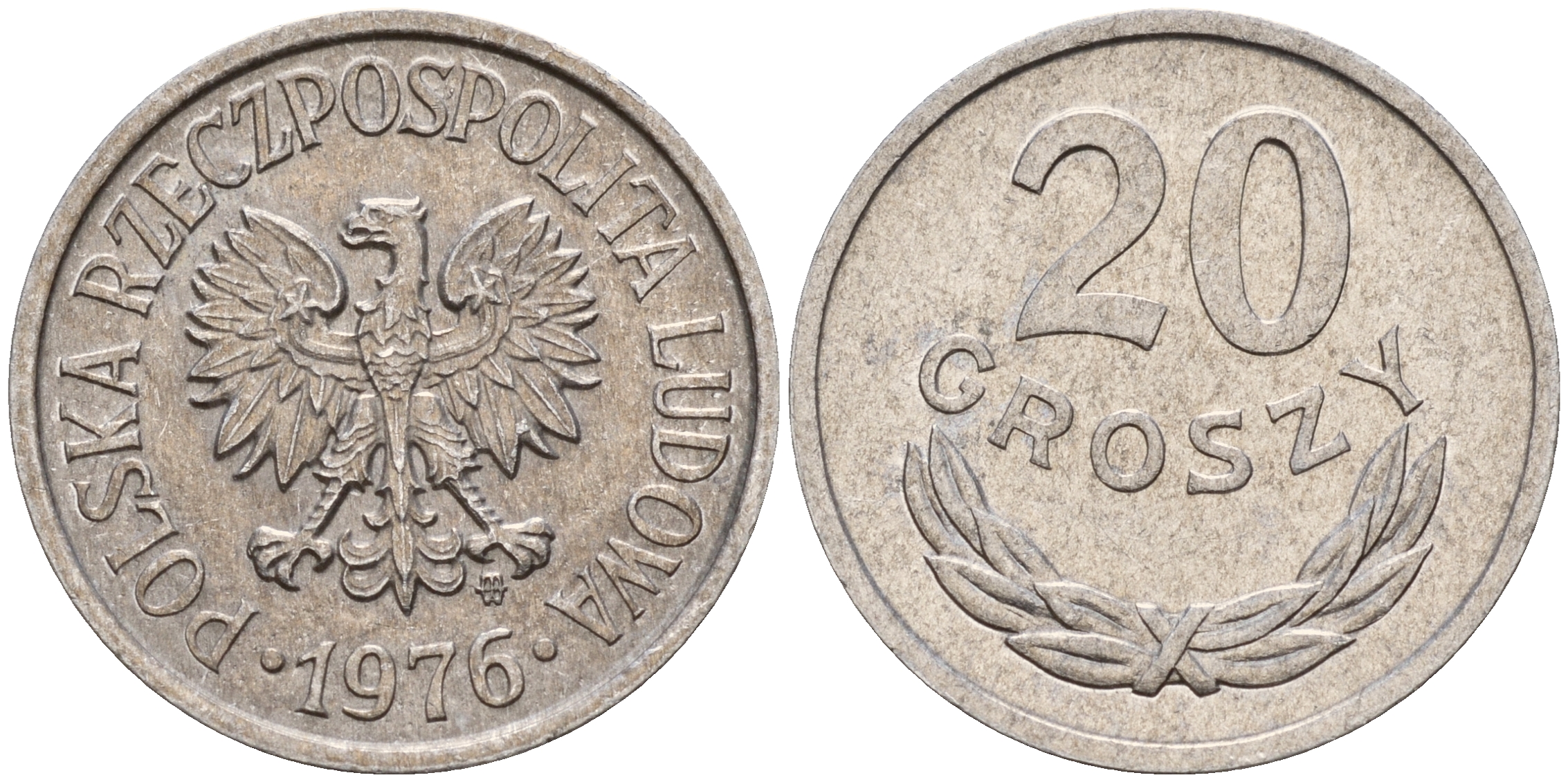 Польша 20 грошей 1976 MW KM А47 алюминий    4187-344