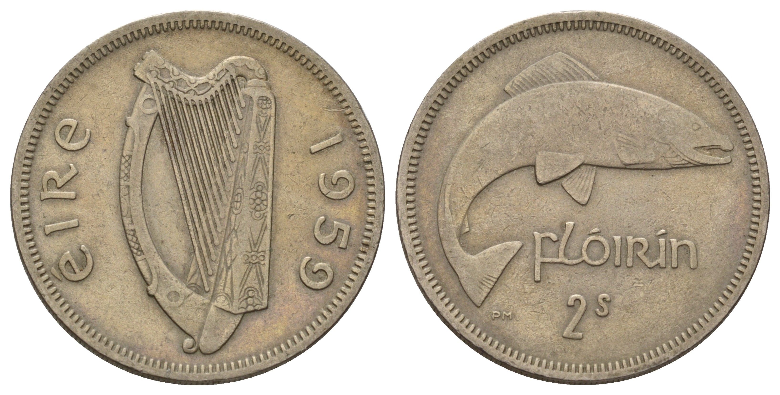 Ирландия 2 шиллинга (флорин) 1959 лосось KM 15a медно-никель 4521-736