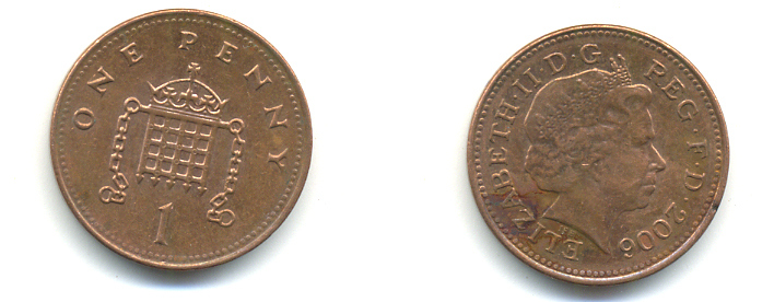 Великобритания 1 пенни 2006 Елизавета II (1952-2022) KM 986, Spink 4710 (B5) сталь плакированная медью 177-564