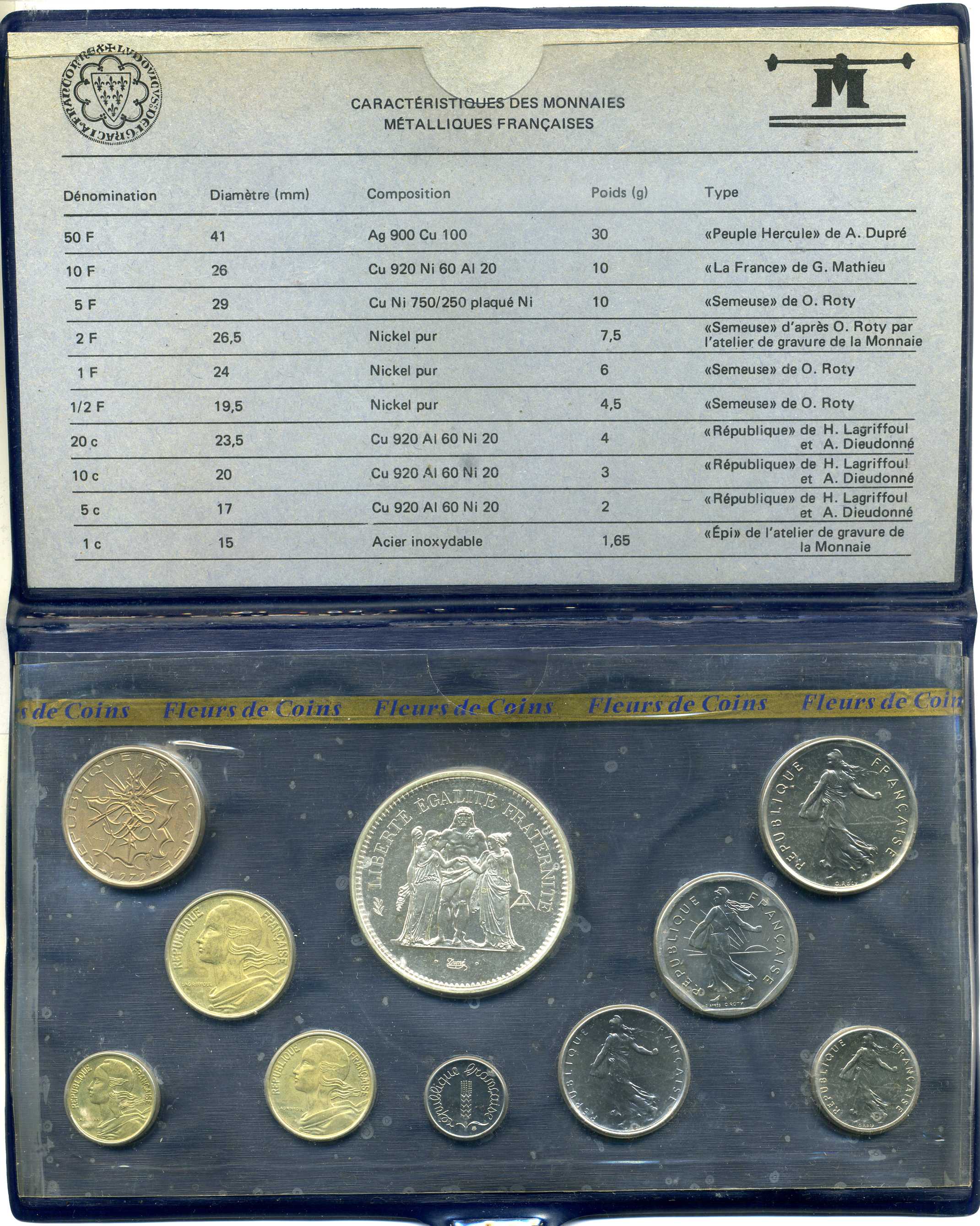 Франция набор из 10 монет 1979 FDC SET (FLEUR DE COIN), запайка, в оригинальной упаковке с сертификатом KM SS 16 UNC 5-4-4-15