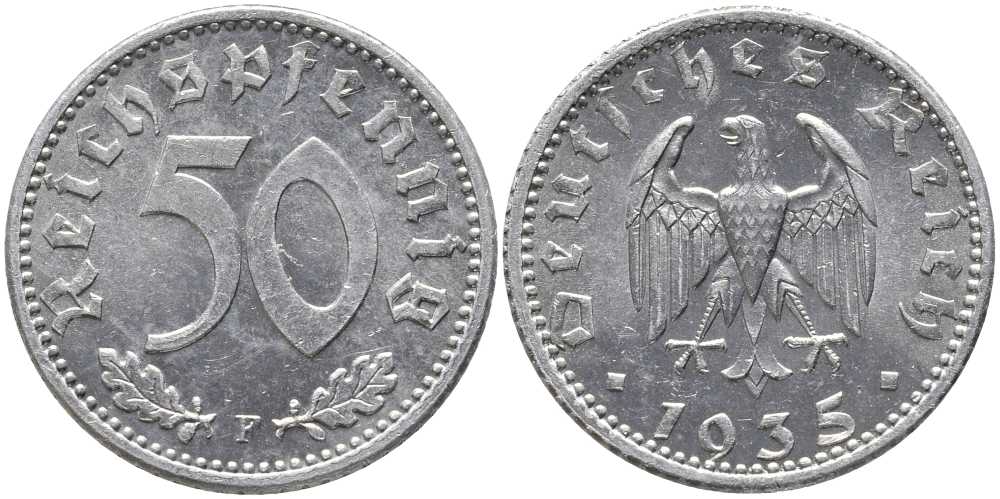 Германия 50 рейхспфеннигов 1935 F J. 368, KM 87 алюминий  UNC  413-1734