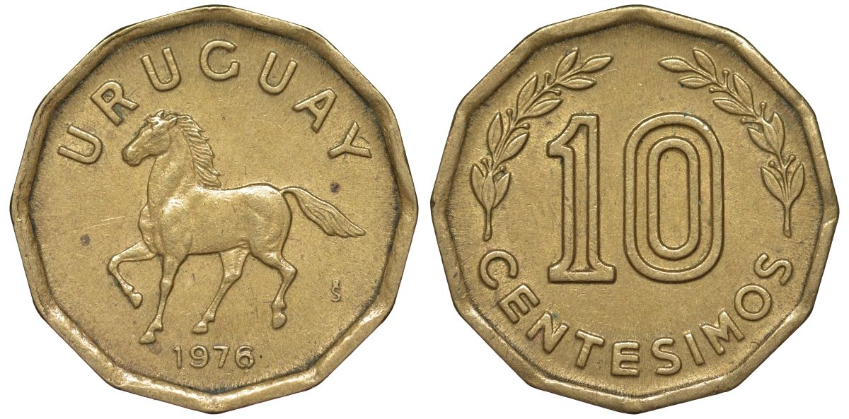Уругвай 10 сентесимо 1976 KM 66 алюминиевая бронза 4164-721