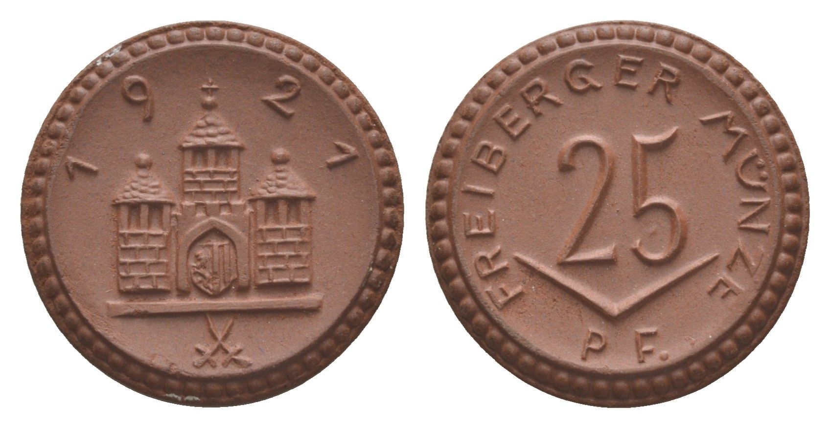 Фрайберг 25 пфеннигов 1921 Men05 8084, Men18 10080 фарфор 1094-9-82