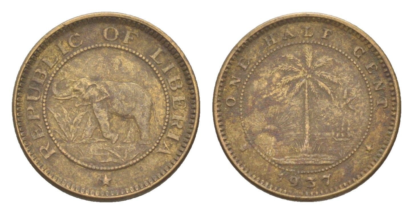 Либерия 1/2 цента 1937 KM 10 латунь 4614-812